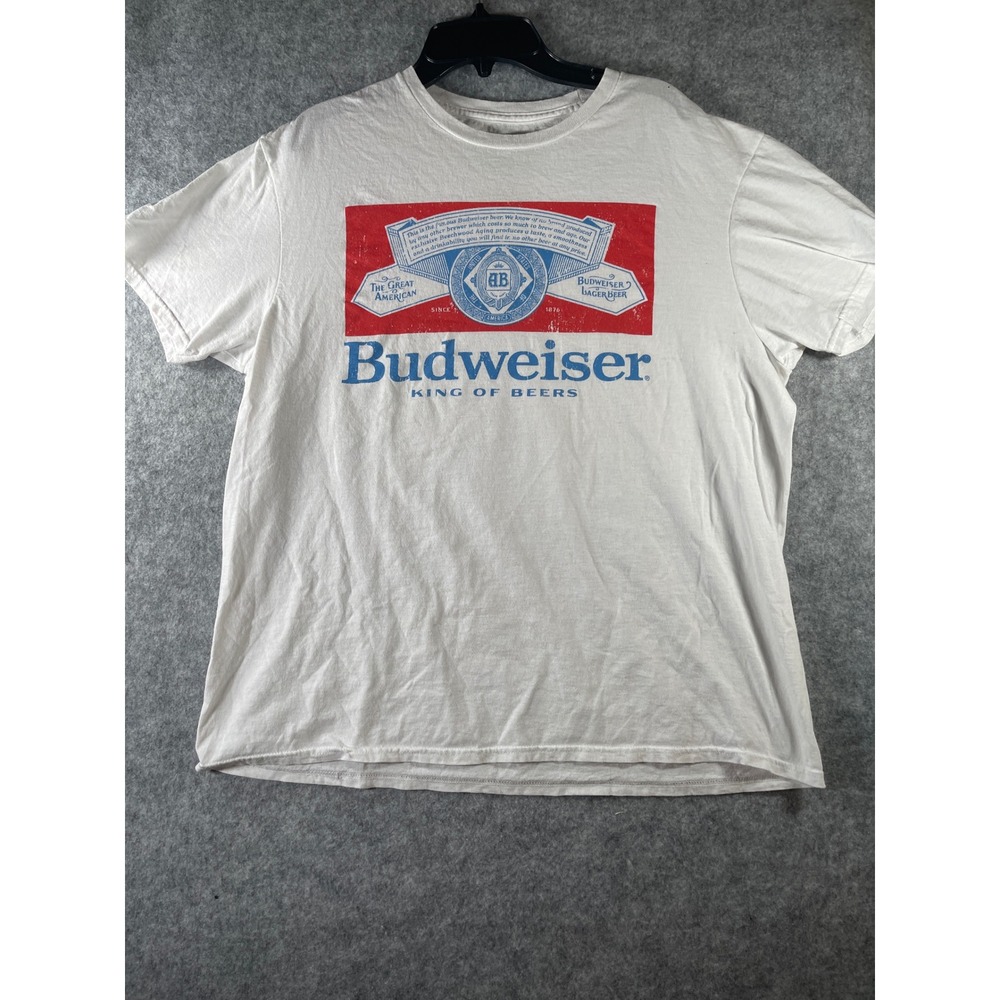 Budweiser King of Beers Graphic T-Shirt Mens Large White Cotton Anheuser-Busch
